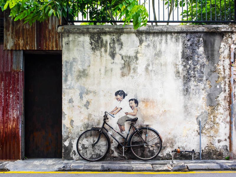 Τοιχογραφία τέχνης οδών στην Τζωρτζτάουν, Penang, Μαλαισία στοκ εικόνες