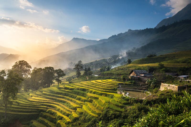 Τομείς ρυζιού terraced στο ηλιοβασίλεμα σε Sapa, λαοτιανό CAI, Βιετνάμ στοκ εικόνες με δικαίωμα ελεύθερης χρήσης