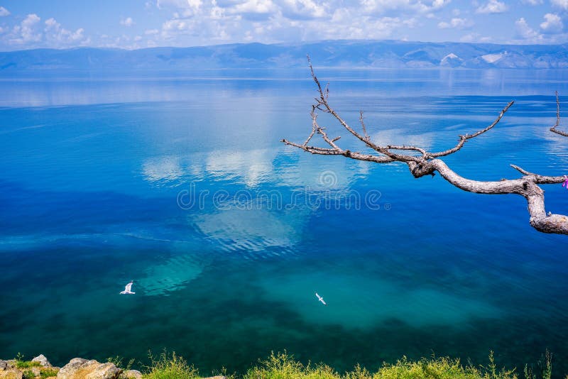 Τοπίο της λίμνης Baikal, νήσος Olkhon, Irkutsk, Σιβηρία, Ρωσία όμορφες όψεις της γαλάζιας λίμνης στοκ εικόνες