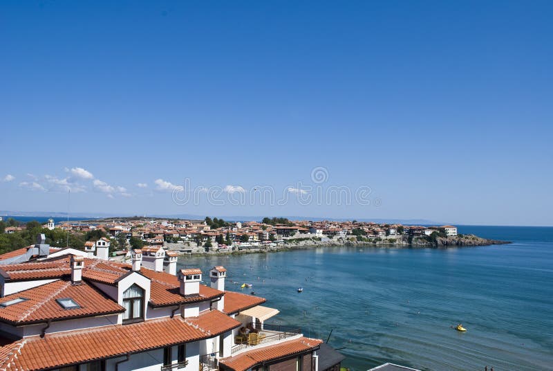 Τοπίο του κόλπου σε Sozopol, Βουλγαρία. Άποψη σχετικά με τη Μαύρη Θάλασσα στοκ εικόνα Τοπίο του κόλπου σε Sozopol, Βουλγαρία. Άποψη σχετικά με τη Μαύρη Θάλασσα στοκ εικόνα
