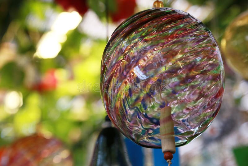 A spectacle of Japanese colorful glass wind chimes. A spectacle of Japanese colorful glass wind chimes