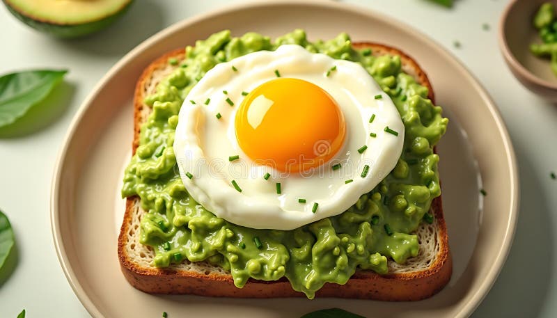 Τοστ Avocado με τηγανητό αυγό υγιεινό πρωινό ή πρόγευμα διανυσματική απεικόνιση