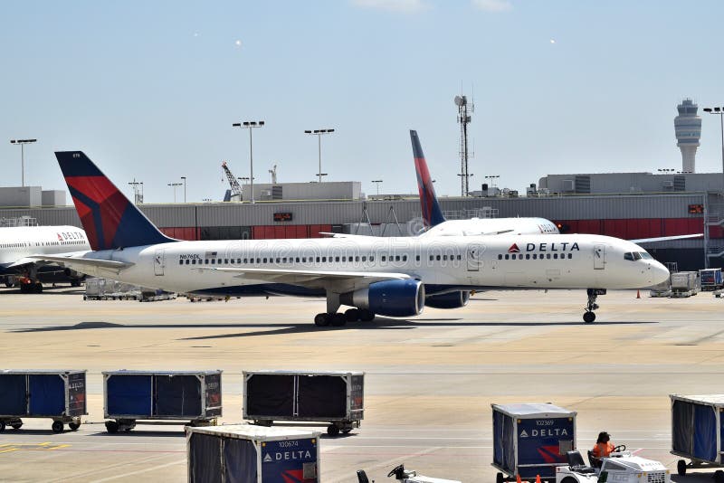 Delta Airlines Boeing 757 at ATL Atlanta Hartsfield-Jackson International Airport. Delta Airlines Boeing 757 at ATL Atlanta Hartsfield-Jackson International Airport