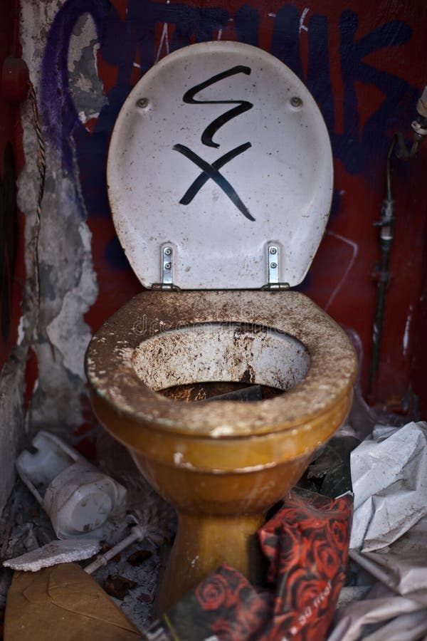 Toilet in an abandoned house used for illegal parties. Toilet in an abandoned house used for illegal parties
