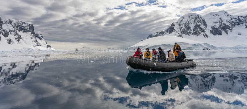 Antarctica. 12.05.05. Adventure tourists in Pleneau Bay in the Lamaire Channel in Antarctica. Antarctica. 12.05.05. Adventure tourists in Pleneau Bay in the Lamaire Channel in Antarctica