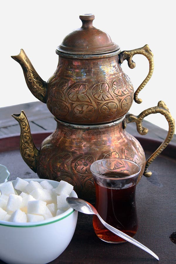 Two pots of Turkish tea on a tray. Two pots of Turkish tea on a tray.