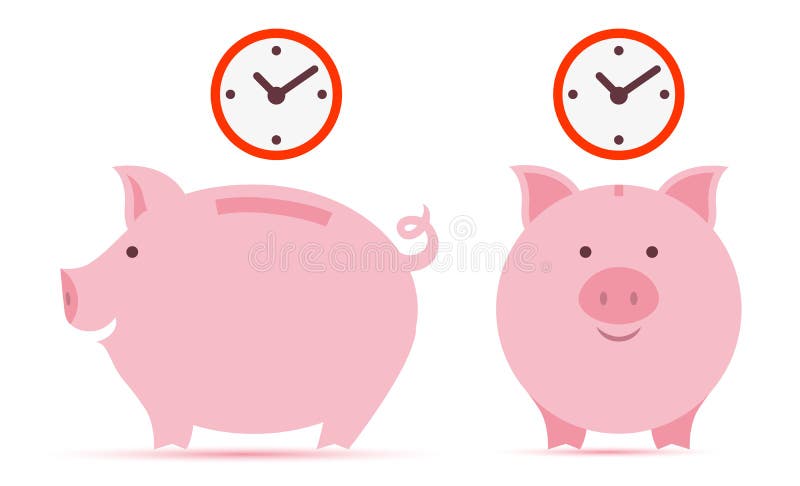 Τράπεζα Piggy με το χρόνο απεικόνιση αποθεμάτων Τράπεζα Piggy με το χρόνο απεικόνιση αποθεμάτων