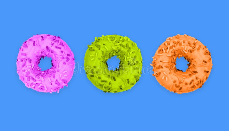 Τρία πολύχρωμα donuts σε ένα μπλε υπόβαθρο Γλυκά donuts στην τήξη Σχέδιο για τις επιλογές προγευμάτων, καφές, αρτοποιείο r στοκ φωτογραφίες με δικαίωμα ελεύθερης χρήσης Τρία πολύχρωμα donuts σε ένα μπλε υπόβαθρο Γλυκά donuts στην τήξη Σχέδιο για τις επιλογές προγευμάτων, καφές, αρτοποιείο r στοκ φωτογραφίες με δικαίωμα ελεύθερης χρήσης