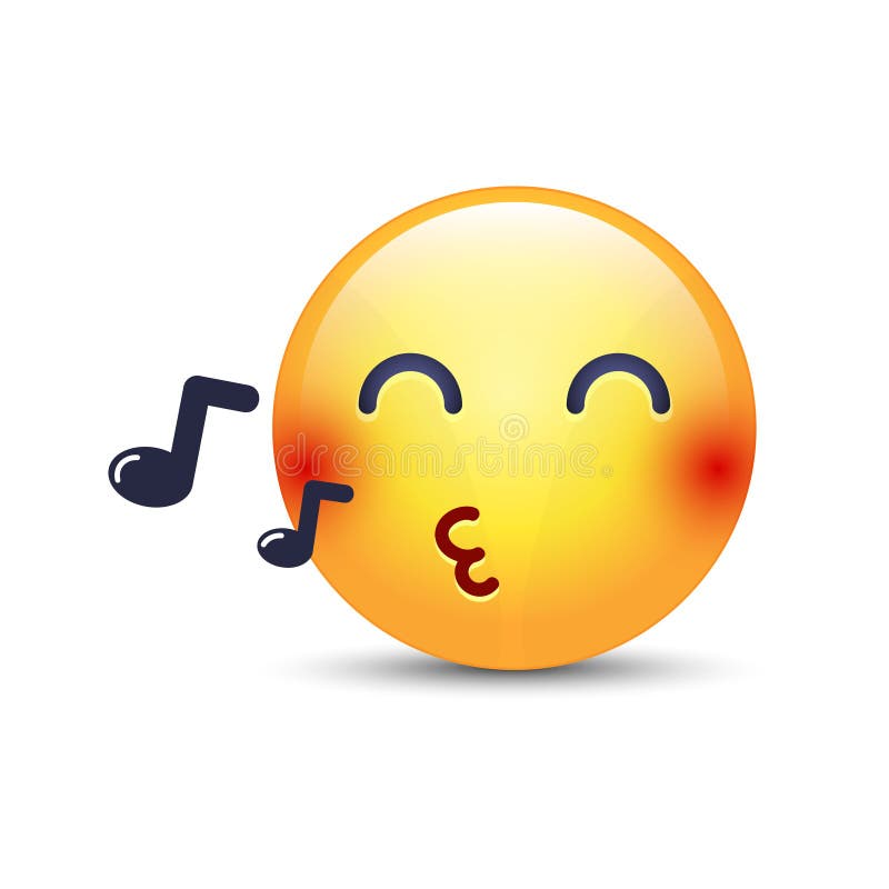 Τραγουδώντας πρόσωπο smiley Το Emoji σφυρίζει ένα τραγούδι Διάνυσμα κινούμενων σχεδίων emoticon με τις σημειώσεις Ευτυχής κίτρινο απεικόνιση αποθεμάτων Τραγουδώντας πρόσωπο smiley Το Emoji σφυρίζει ένα τραγούδι Διάνυσμα κινούμενων σχεδίων emoticon με τις σημειώσεις Ευτυχής κίτρινο απεικόνιση αποθεμάτων