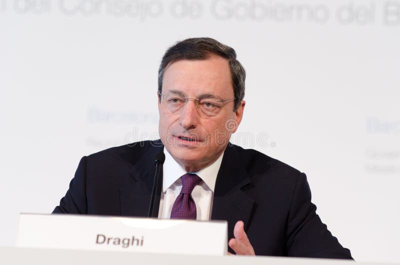 European Central Bank President Mario Draghi chairs the press conference following the Governing Council meeting of the ECB in Barcelona on May 03, 2012. European Central Bank President Mario Draghi chairs the press conference following the Governing Council meeting of the ECB in Barcelona on May 03, 2012