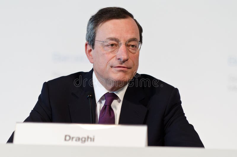European Central Bank President Mario Draghi chairs the press conference following the Governing Council meeting of the ECB in Barcelona on May 03, 2012. European Central Bank President Mario Draghi chairs the press conference following the Governing Council meeting of the ECB in Barcelona on May 03, 2012