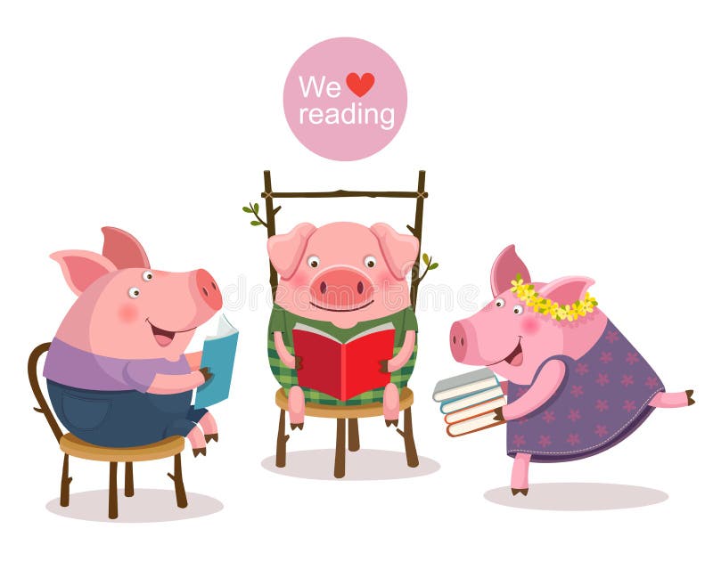 Vector illustration of three little pigs reading a book. Vector illustration of three little pigs reading a book