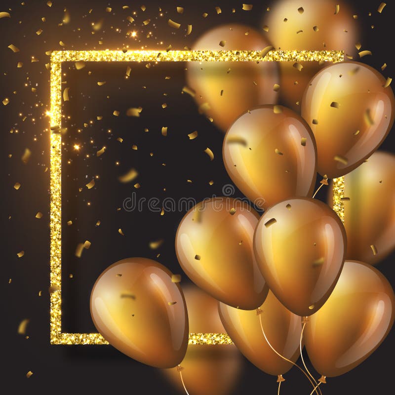 τρισδιάστατα στιλπνά χρυσά ballons με το πλαίσιο και το κομφετί ελεύθερη απεικόνιση δικαιώματος τρισδιάστατα στιλπνά χρυσά ballons με το πλαίσιο και το κομφετί ελεύθερη απεικόνιση δικαιώματος