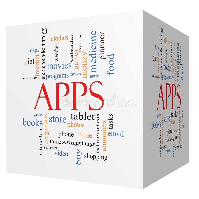Τρισδιάστατη έννοια σύννεφων του Word κύβων Apps ελεύθερη απεικόνιση δικαιώματος Τρισδιάστατη έννοια σύννεφων του Word κύβων Apps ελεύθερη απεικόνιση δικαιώματος