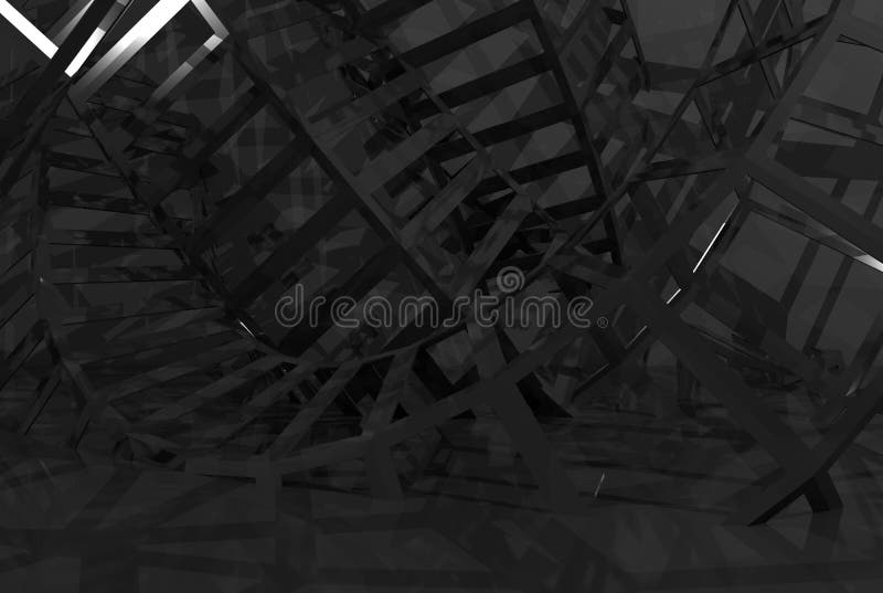 Abstract black digital graphic background, bent wire-frame structure in the dark. 3d render illustration. Abstract black digital graphic background, bent wire-frame structure in the dark. 3d render illustration