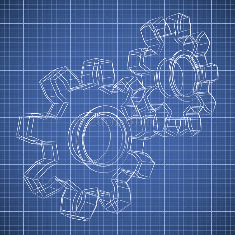 3D gear wheel sketch drawing on blueprint background. 3D gear wheel sketch drawing on blueprint background.