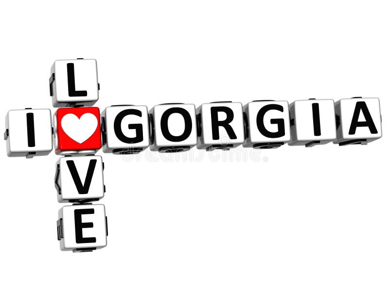 3D I Love Gorgia Crossword on white background. 3D I Love Gorgia Crossword on white background