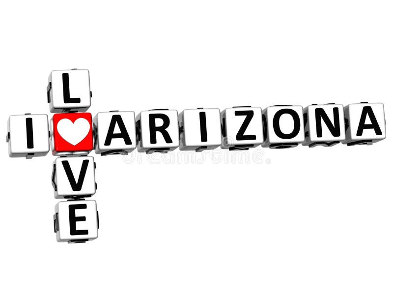 3D I Love Arizona Crossword on white background. 3D I Love Arizona Crossword on white background