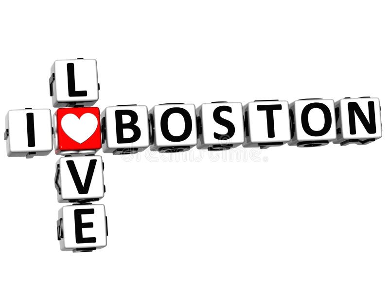 3D I Love Boston Crossword on white background. 3D I Love Boston Crossword on white background