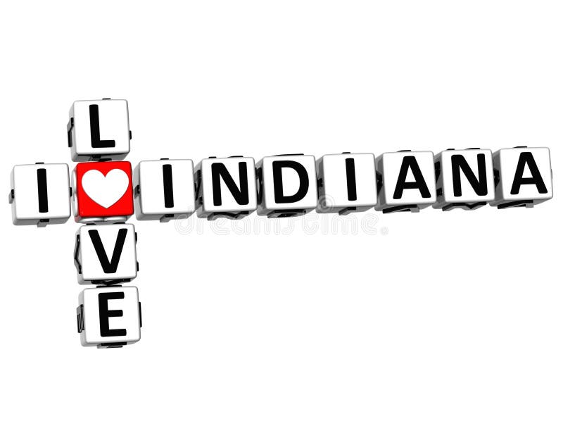 3D I Love Indiana Crossword on white background. 3D I Love Indiana Crossword on white background