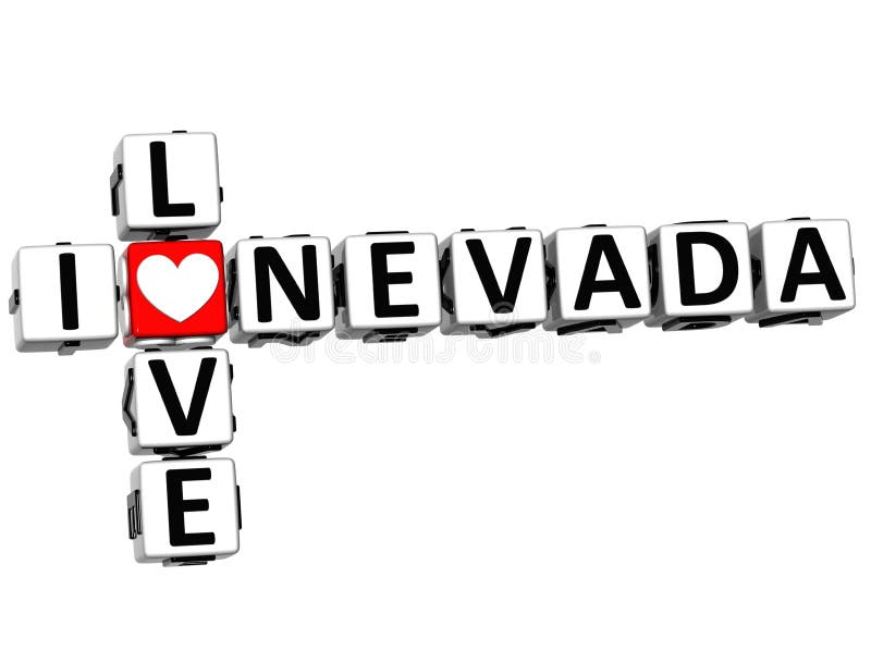 3D I Love Nevada Crossword on white background. 3D I Love Nevada Crossword on white background
