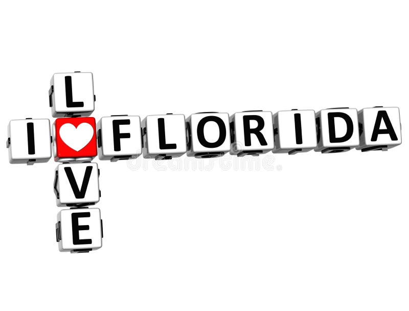 3D I Love Florida Crossword on white background. 3D I Love Florida Crossword on white background