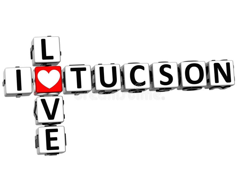 3D I Love Tucson Crossword on white background. 3D I Love Tucson Crossword on white background