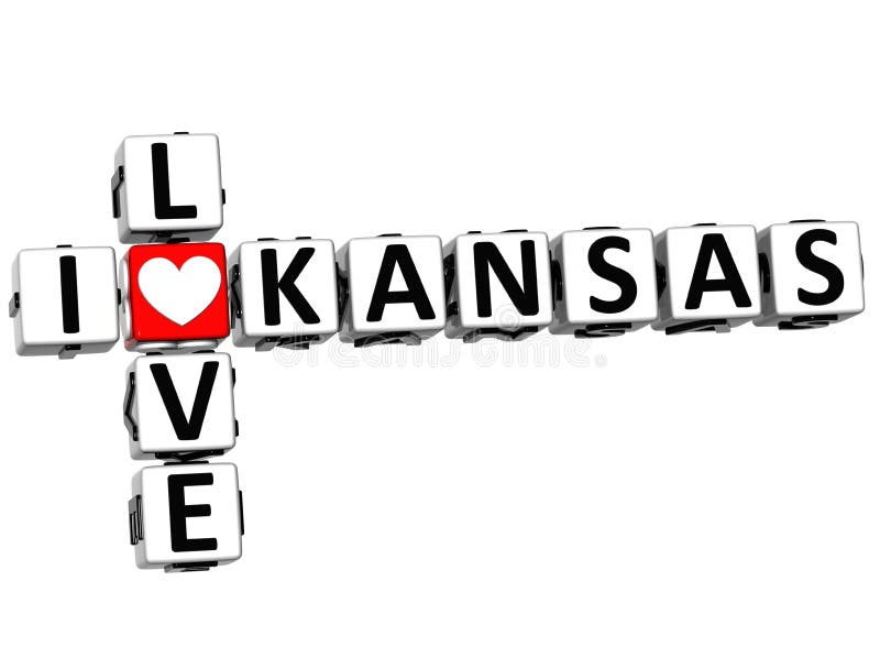 3D I Love Kansas Crossword on white background. 3D I Love Kansas Crossword on white background