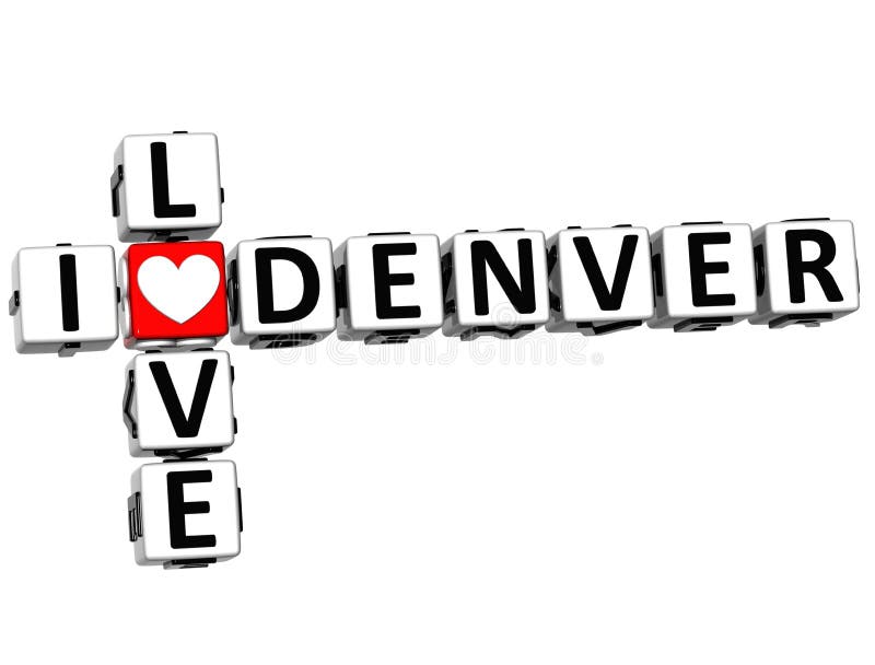 3D I Love Denver Crossword on white background. 3D I Love Denver Crossword on white background