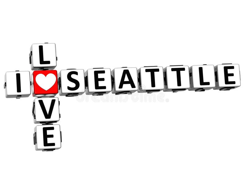 3D I Love Seattle Crossword on white background. 3D I Love Seattle Crossword on white background