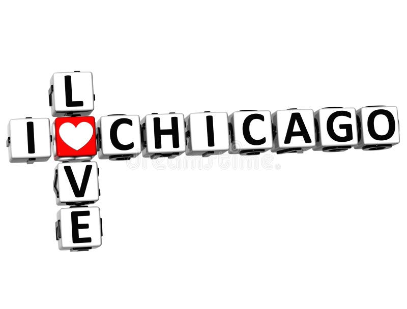 3D I Love Chicago Crossword on white background. 3D I Love Chicago Crossword on white background