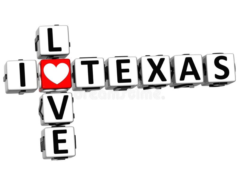 3D I Love Texas Crossword on white background. 3D I Love Texas Crossword on white background