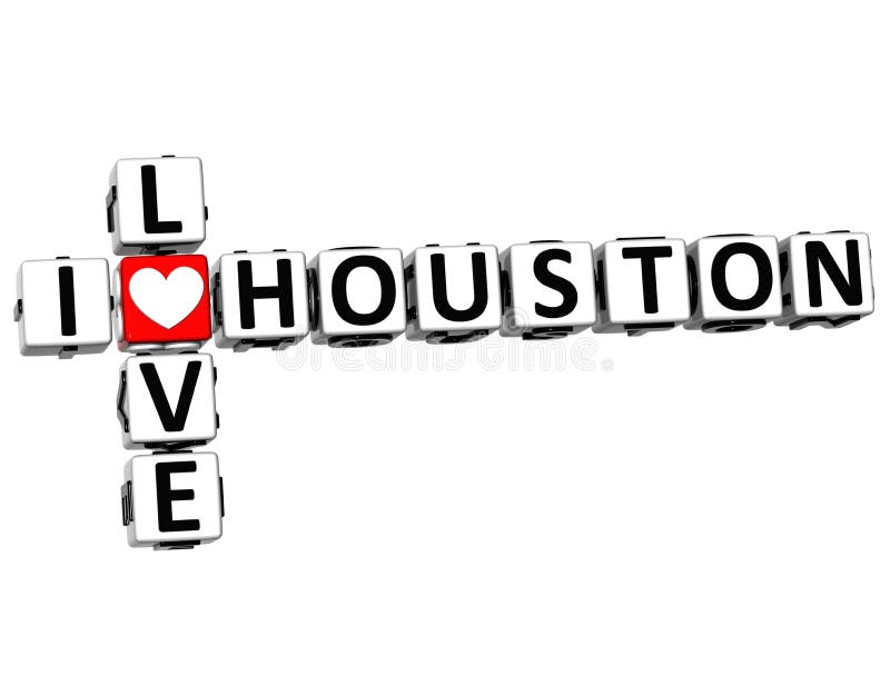 3D I Love Houston Crossword on white background. 3D I Love Houston Crossword on white background