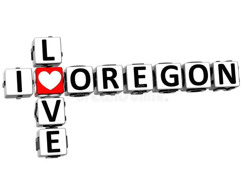 3D I Love Oregon Crossword on white background. 3D I Love Oregon Crossword on white background