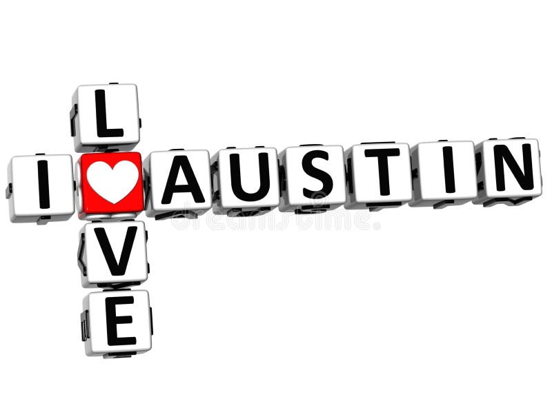 3D I Love Austin Crossword on white background. 3D I Love Austin Crossword on white background