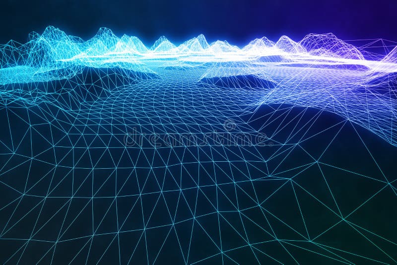 τρισδιάστατο τοπίο wireframe απεικόνισης αφηρημένο ψηφιακό Πλέγμα τοπίων κυβερνοχώρου τρισδιάστατη τεχνολογί&alpha αφηρημένο Διαδ στοκ εικόνες