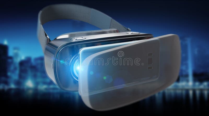 Virtual reality glasses technology illustration on blue background 3D rendering. Virtual reality glasses technology illustration on blue background 3D rendering