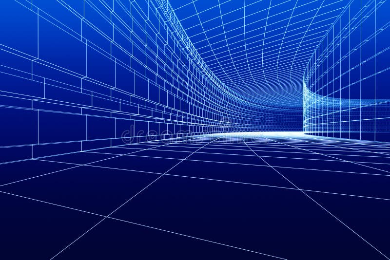 3D abstract tunnel. Blue architectural background. 3D abstract tunnel. Blue architectural background