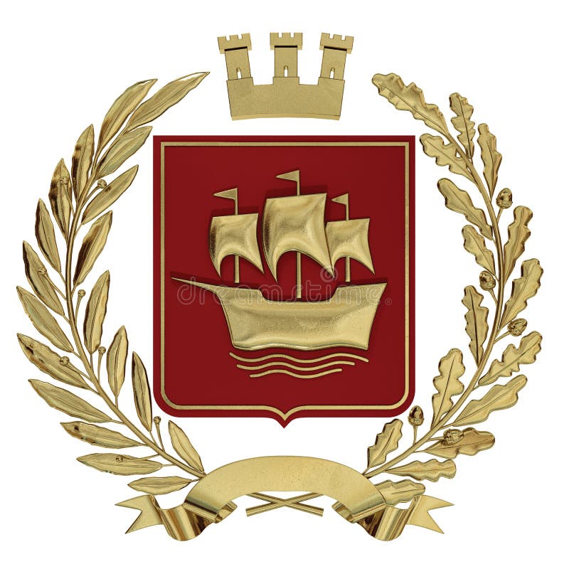 τρισδιάστατη οικοσημολογία απεικόνισης, κόκκινη κάλυψη των όπλων Χρυσό κλαδί ελιάς, ένας δρύινος κλάδος, μια κορώνα, μια ασπίδα, απεικόνιση αποθεμάτων τρισδιάστατη οικοσημολογία απεικόνισης, κόκκινη κάλυψη των όπλων Χρυσό κλαδί ελιάς, ένας δρύινος κλάδος, μια κορώνα, μια ασπίδα, απεικόνιση αποθεμάτων