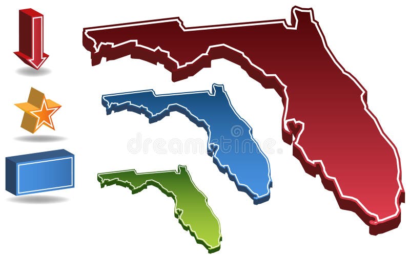 Set of 3D images of the State of Florida with icons. Set of 3D images of the State of Florida with icons.