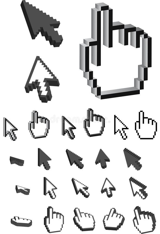 This is a set of Pixel hand and arrow icons in 3D. This is a set of Pixel hand and arrow icons in 3D