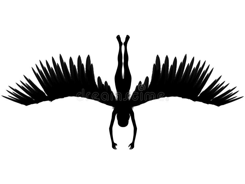 An 3D rendered angel silhouette with unfolded wings on white background. Top view. An 3D rendered angel silhouette with unfolded wings on white background. Top view.