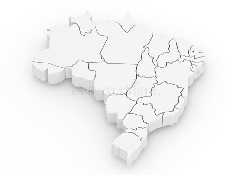 Three-dimensional map of Brazil on white isolated background. 3d. Three-dimensional map of Brazil on white isolated background. 3d