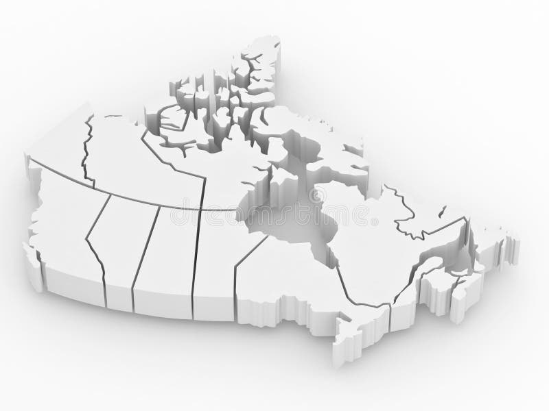 Three-dimensional map of Canada on white isolated background. 3d. Three-dimensional map of Canada on white isolated background. 3d