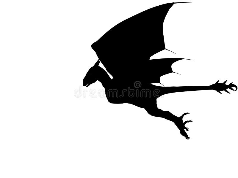 An 3D rendered dragon silhouette with unfolded wings on white background. With copy space. An 3D rendered dragon silhouette with unfolded wings on white background. With copy space.