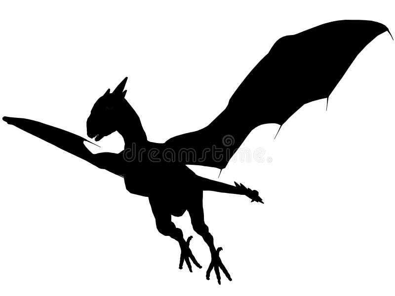 An 3D rendered dragon silhouette with unfolded wings on white background. An 3D rendered dragon silhouette with unfolded wings on white background.