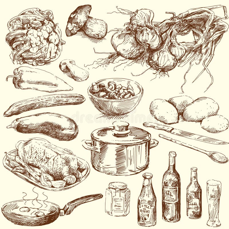 Food, vegetables - hand drawn collection. Food, vegetables - hand drawn collection