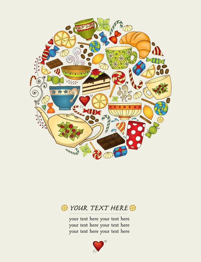 Τσάι, coffe και πρόσκληση σχεδίων γλυκών διανυσματική απεικόνιση Τσάι, coffe και πρόσκληση σχεδίων γλυκών διανυσματική απεικόνιση