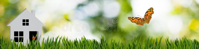 Stylized image of a house on grass background. Stylized image of a house on grass background