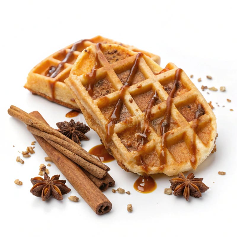 Τόσο γλυκιά Chai Spice Caramel Waffle απομονωμένη σε λευκό φόντο απεικόνιση αποθεμάτων
